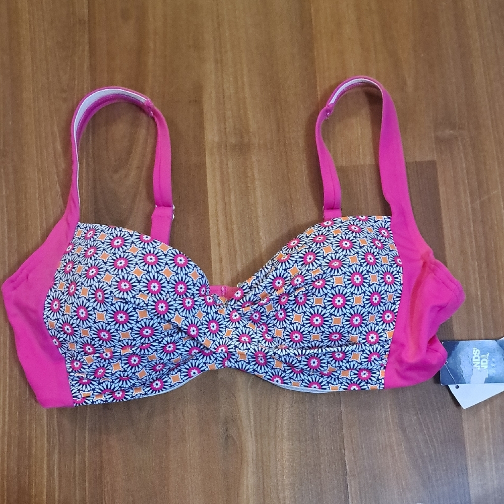 Lands' End Pink Floral Bikini Top